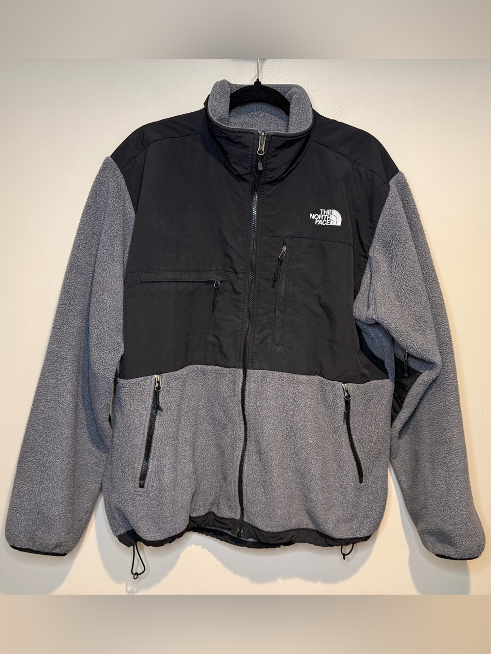 The North Face Retro Denali Hoodie Black Grey Fleece Jacket Men's large